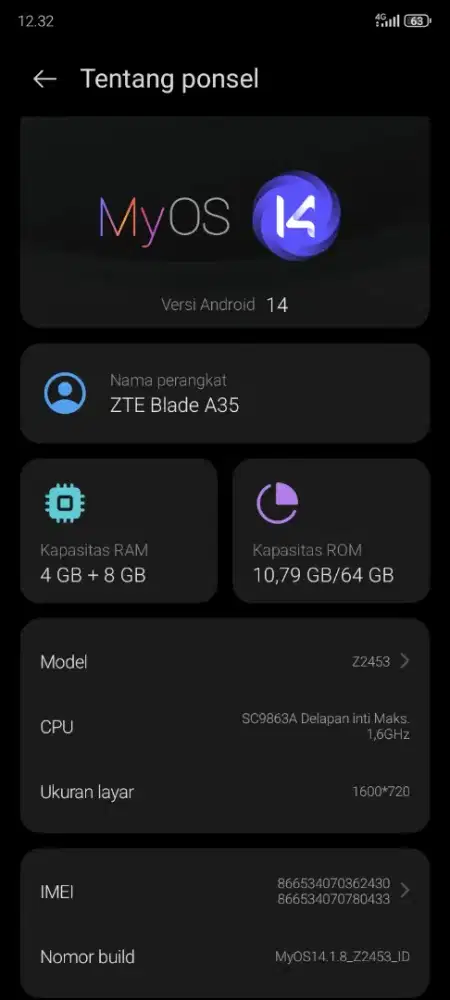 ZTE Blade a35 ram 4+8/64
