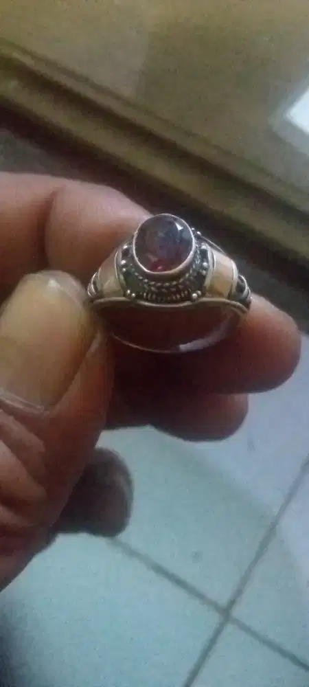 Batu Red Garnet batang perak berlapis emas