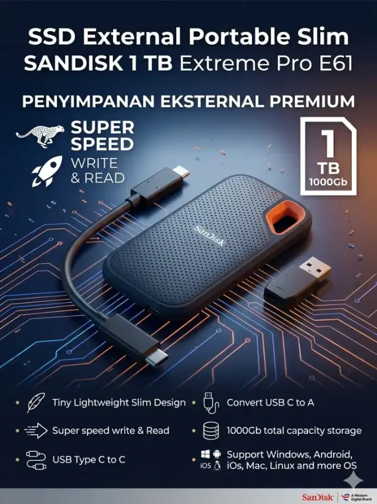 Ssd external Sandisk extreme pro E61 1tb windows ios android Linux mac