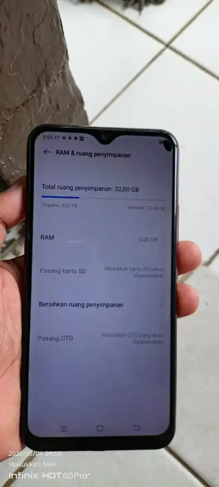 Vivo. Y12i.  3/32 mnus noda item dkit pjok atas normal smua