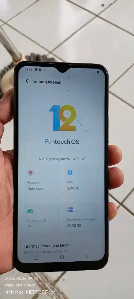 Vivo.  Y02.  3/32. Mnus retak sehelai normal smua