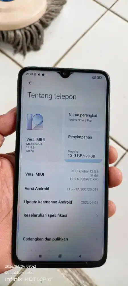 Redmi not 8 pro. 6/128 mnus becdor ja retak normal smua NFC