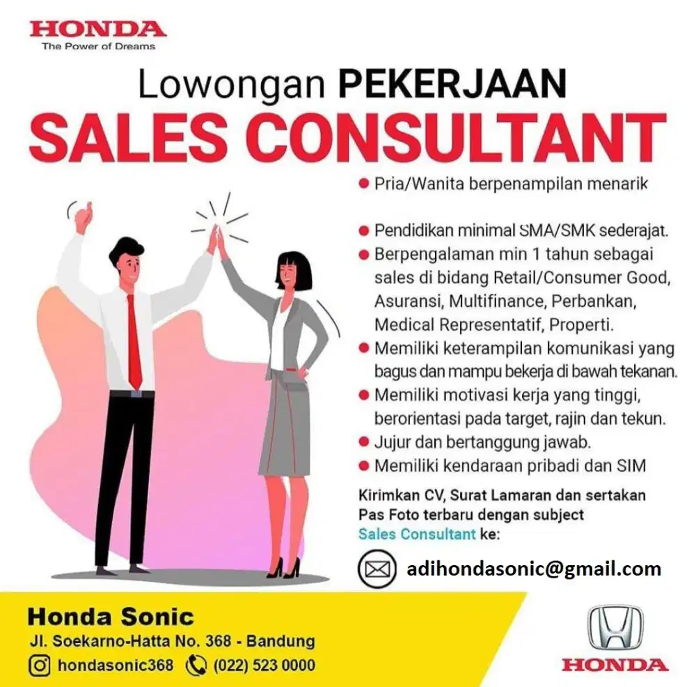 Open Recruitment Sales Consultant Honda Mobil