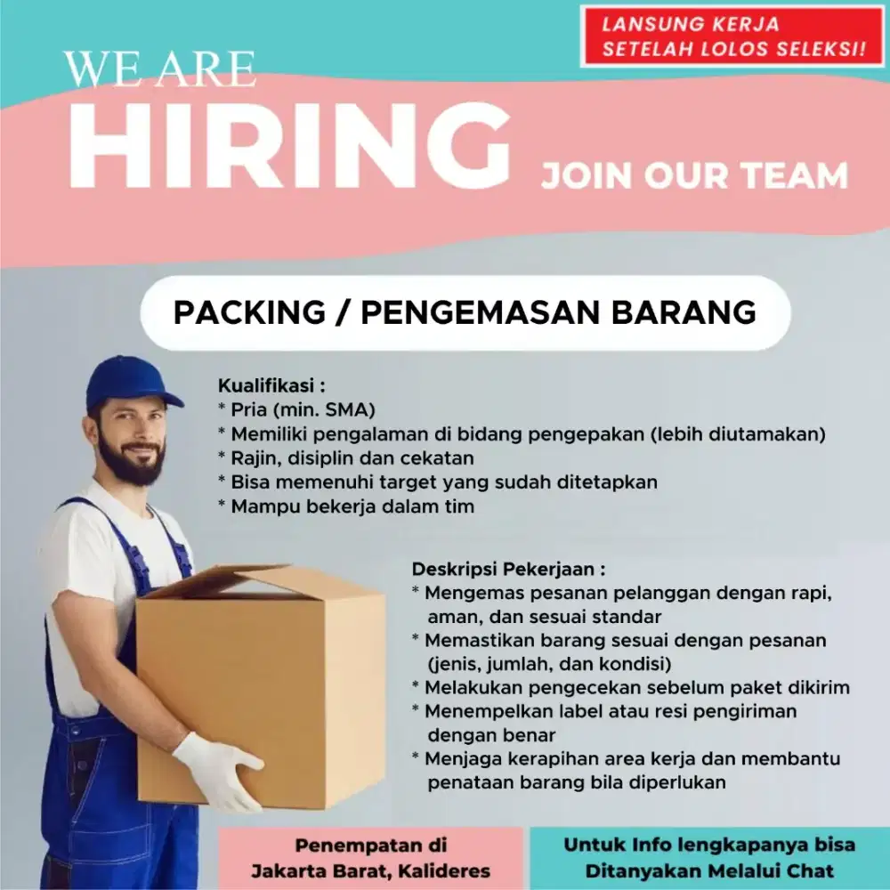 DIBUTUHKAN TEAM PACKING PENGALAMAN