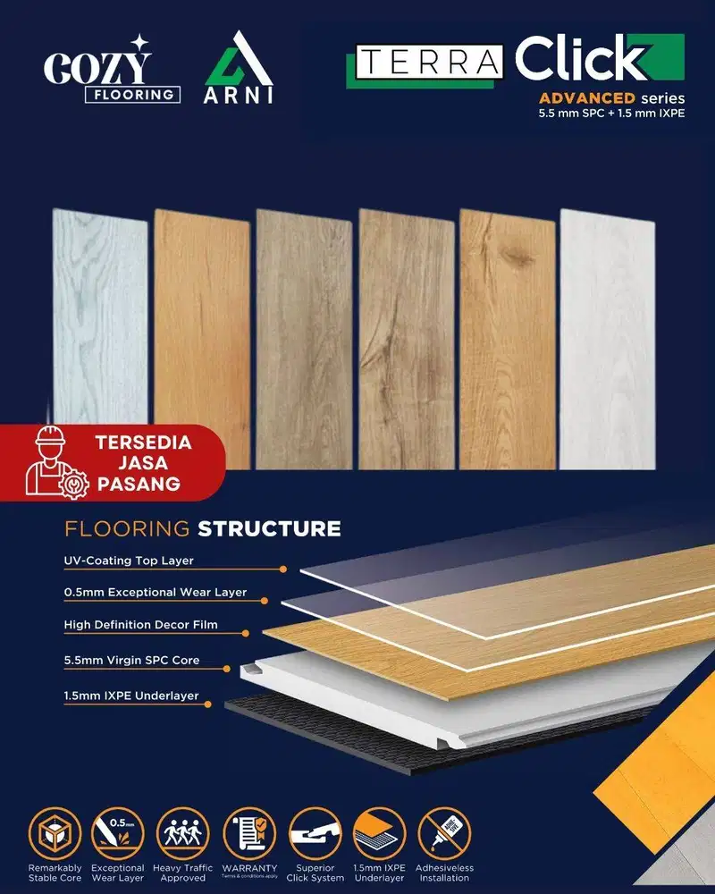 SPC Terra Click Advance Series Tebal 5,5mm + 1,5mm IXPE | Lantai SPC