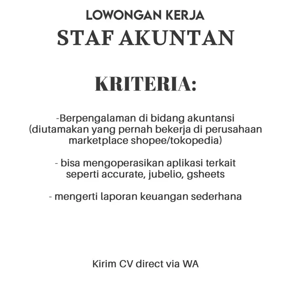 Lowongan Kerja Staf Akuntan