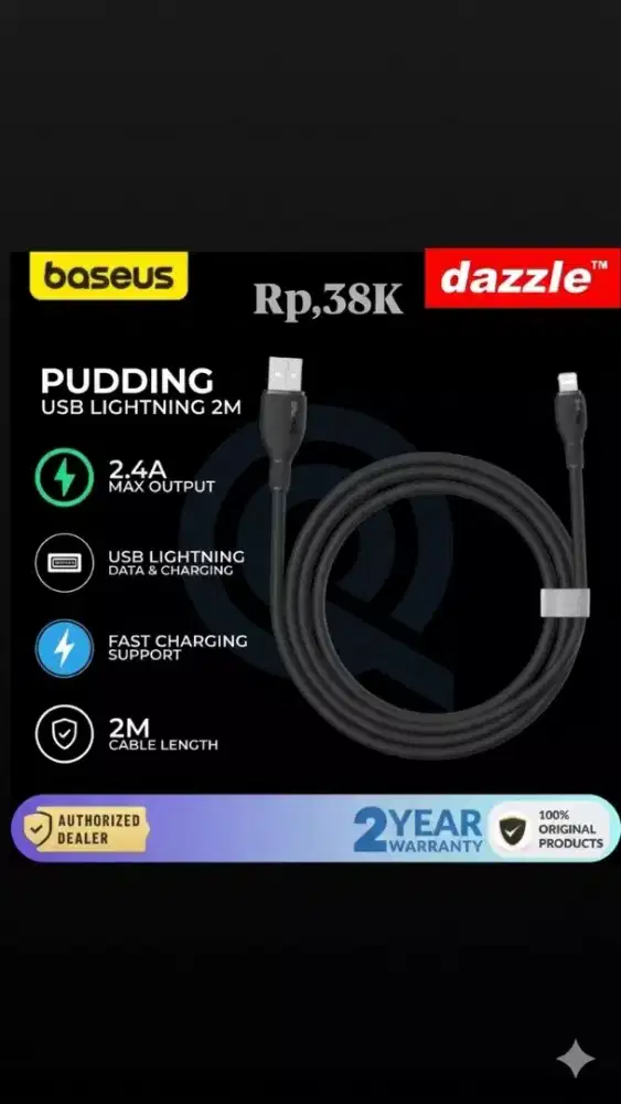 KD Baseus pudding USB to IP 2,4A 2m black