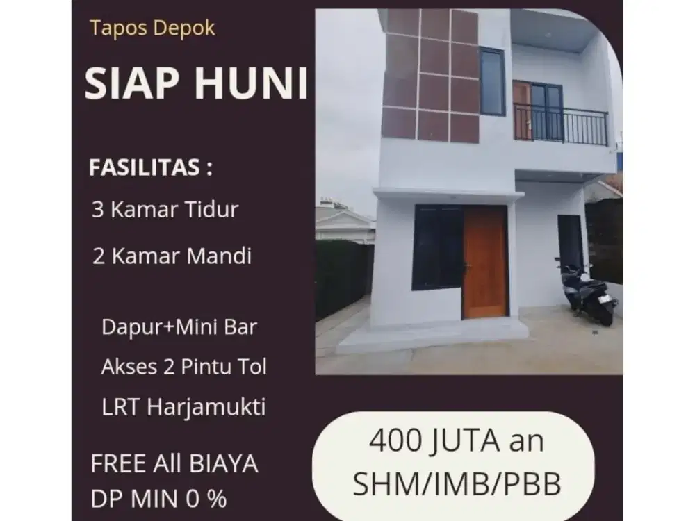Rumah New 2 Lantai Depok - 400 Juta an - Cicilan 3 Juta an Bisa KPR