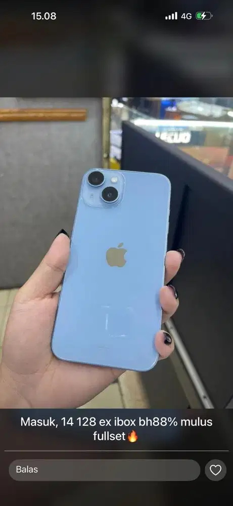 iPhone 14 128GB Blue Ex iBox BH 88% lengkap