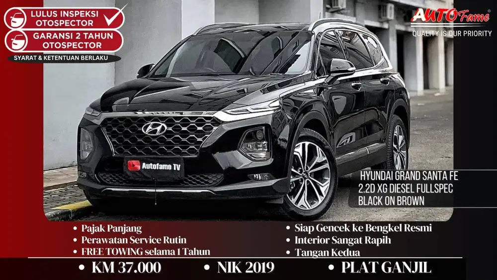 KM 37RB Hyundai Grand Santa Fe 2.2D XG Diesel NIK 2019 Fullspec Black