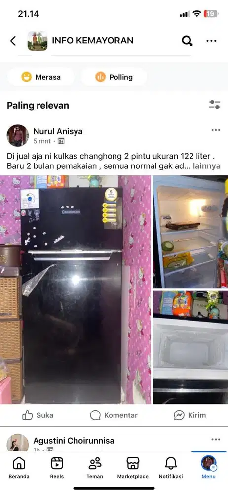 Jual kulkas changhong second