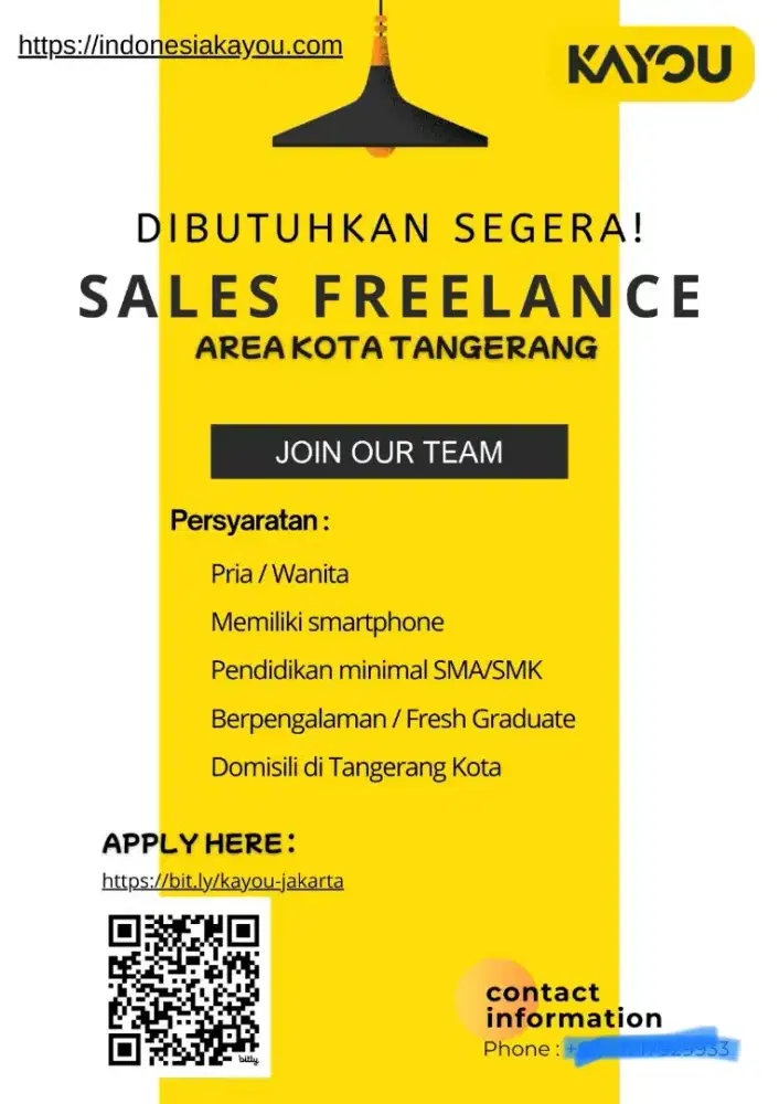 Dibutuhkan segera! Sales Freelance area Tangerang Kota