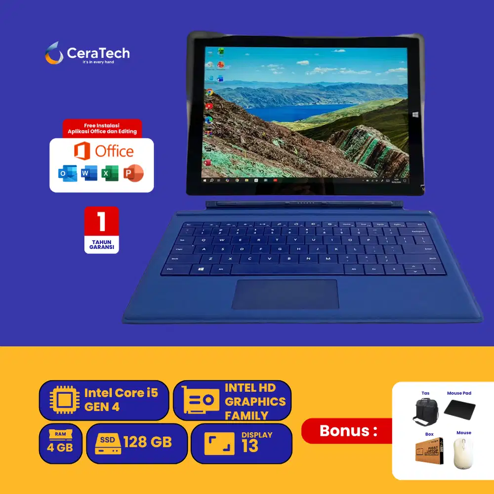 SURFACE PRO 3 I5 GEN 4 RAM 4 GB SSD 128 GB