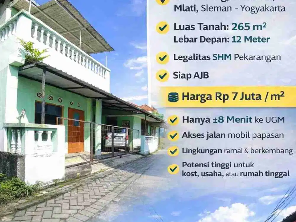 Dijual Tanah 265 m² Bonus Rumah, 8 Menit ke UGM – Gemawang Sinduadi Mlati Sleman