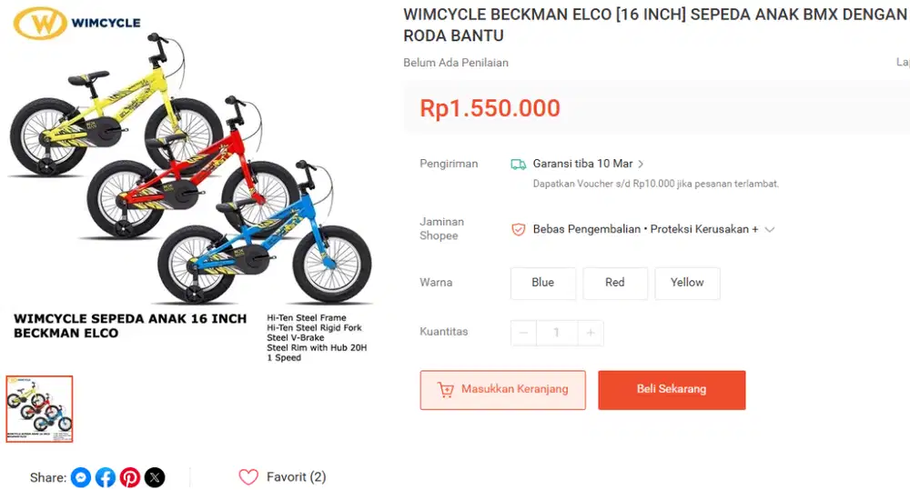 2026 Sepeda anak WIM BMX BECKMAN ELCO 16 Inch.