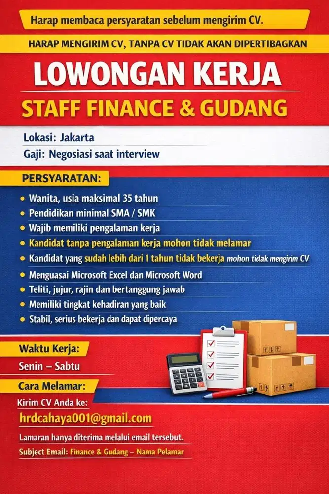 Admin finance /gudang