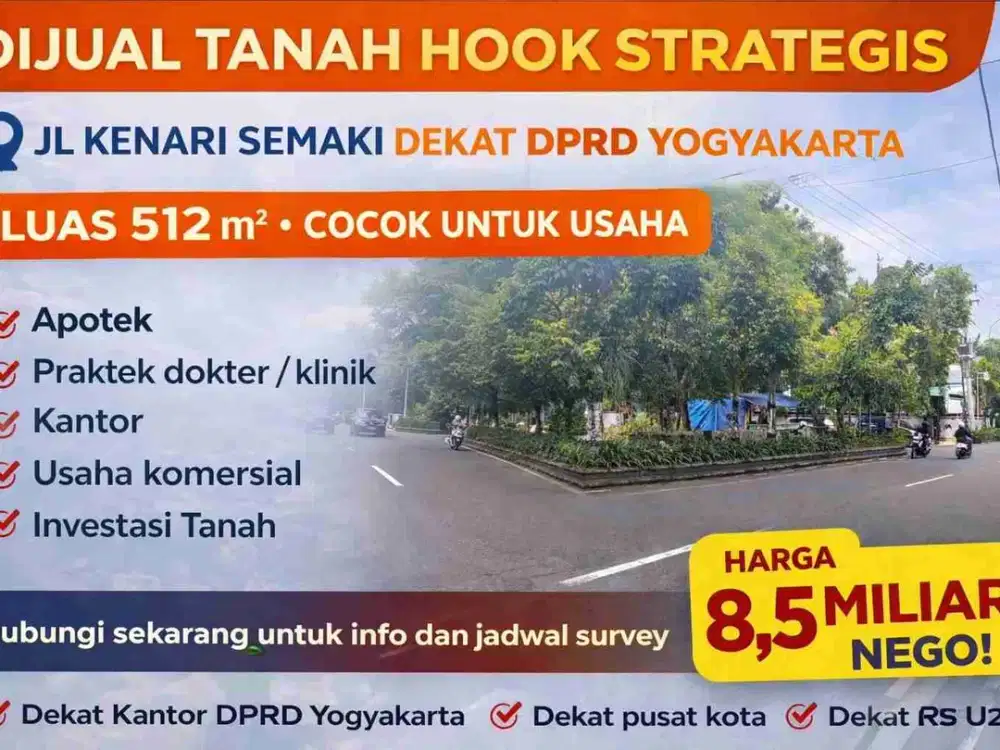 Tanah Hook Strategis Jl Kenari Semaki Dekat DPRD Yogyakarta – Cocok Kantor & Usaha