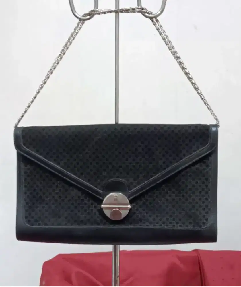 VINTAGE] ETIENNE AIGNER Black Leather & Suede Chain Clutch/Sling Bag