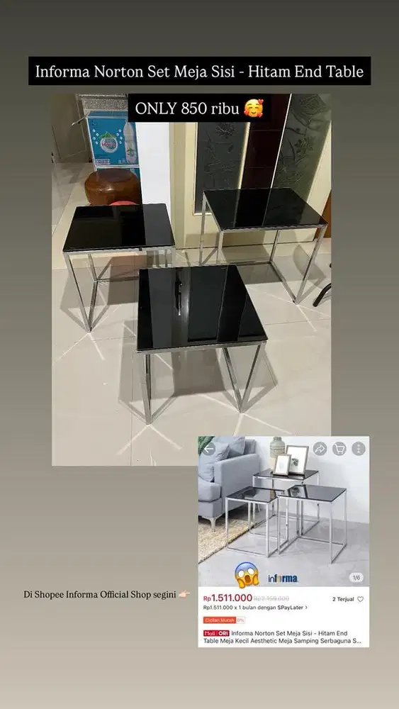 Aesthetic End Table Meja Kecil Persegi Informa 3 pcs (warna hitam)