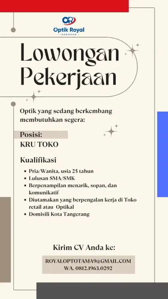 Lowongan kru toko &  tenaga RO