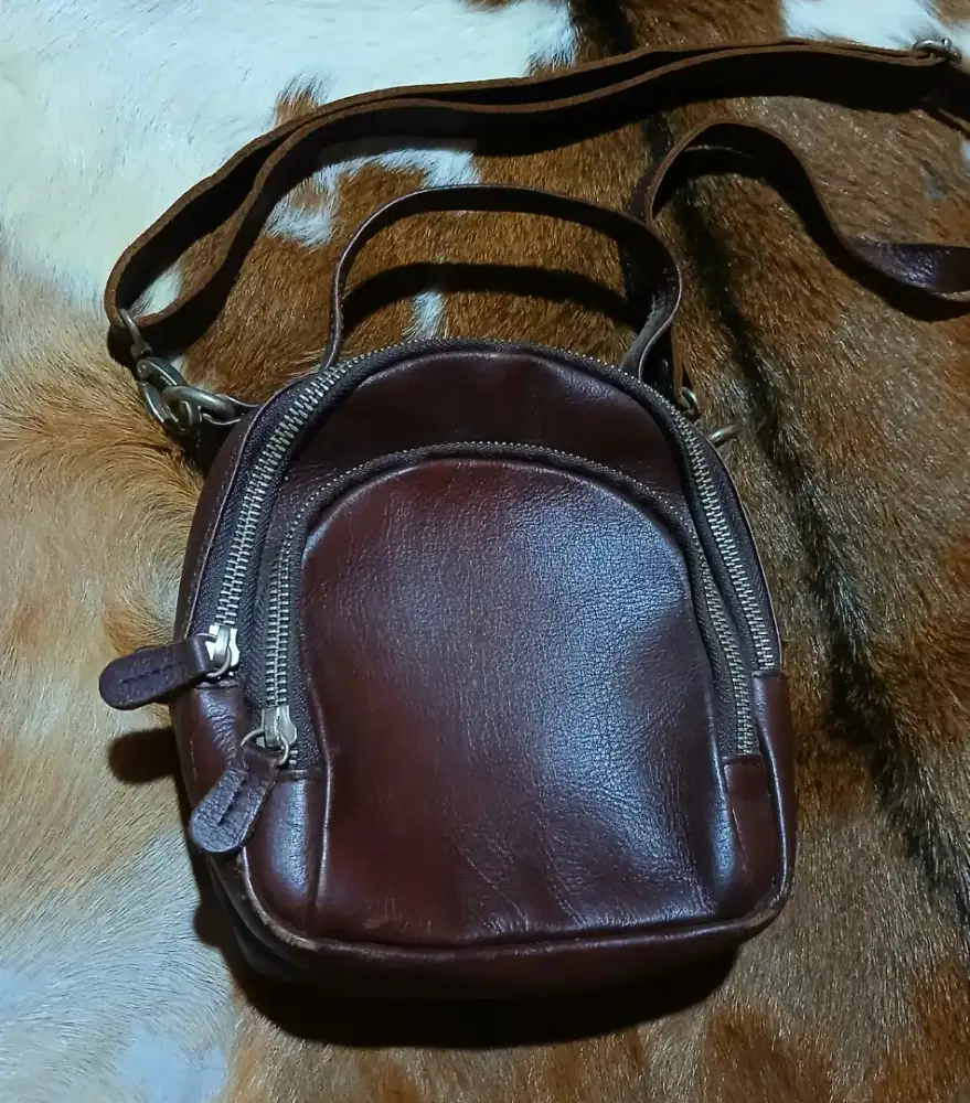 Tas Wanita Mini Backpack Kulit Sapi Asli Pullup Warna Coklat