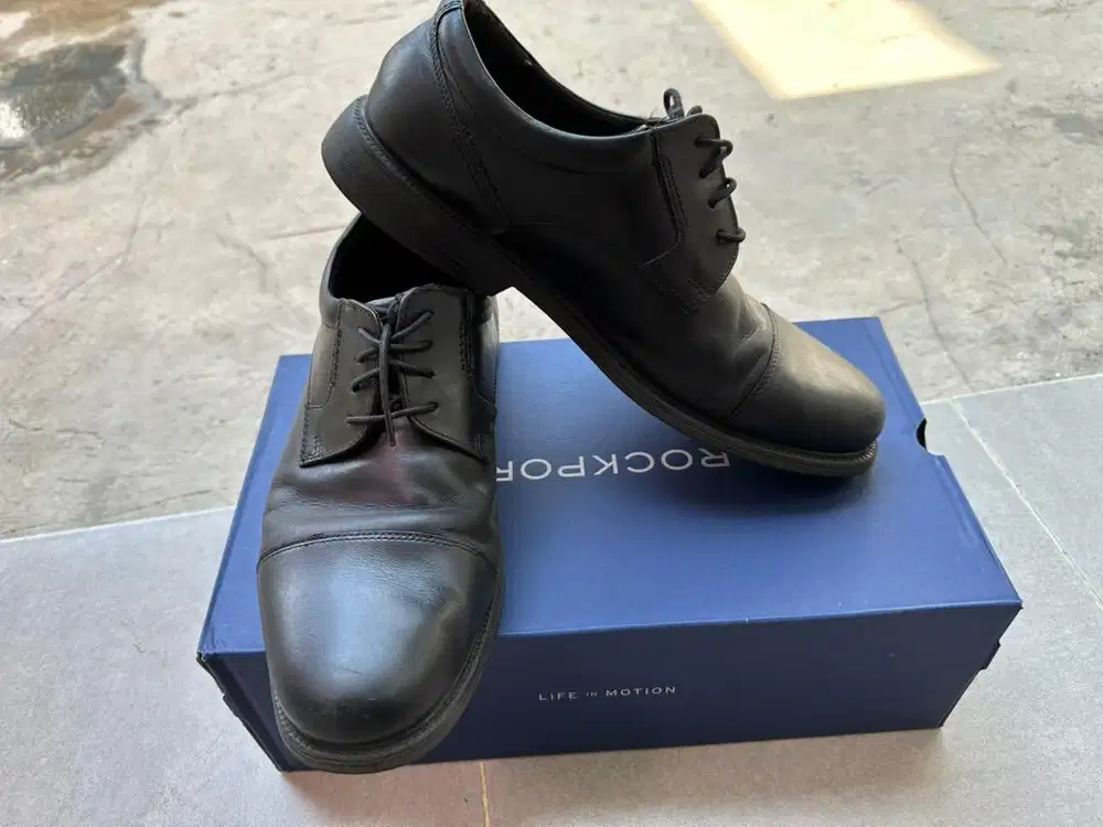 Sepatu Pantof Kulit Hitam Rockport Charlesroad Captoe Original Size 45