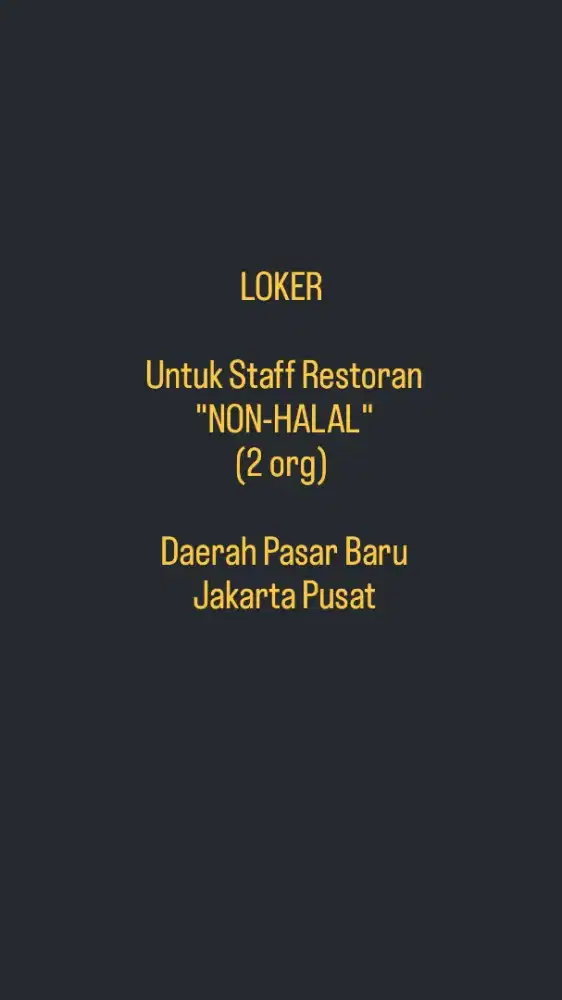 Dibutuhkan 2 staff pria untuk restoran
