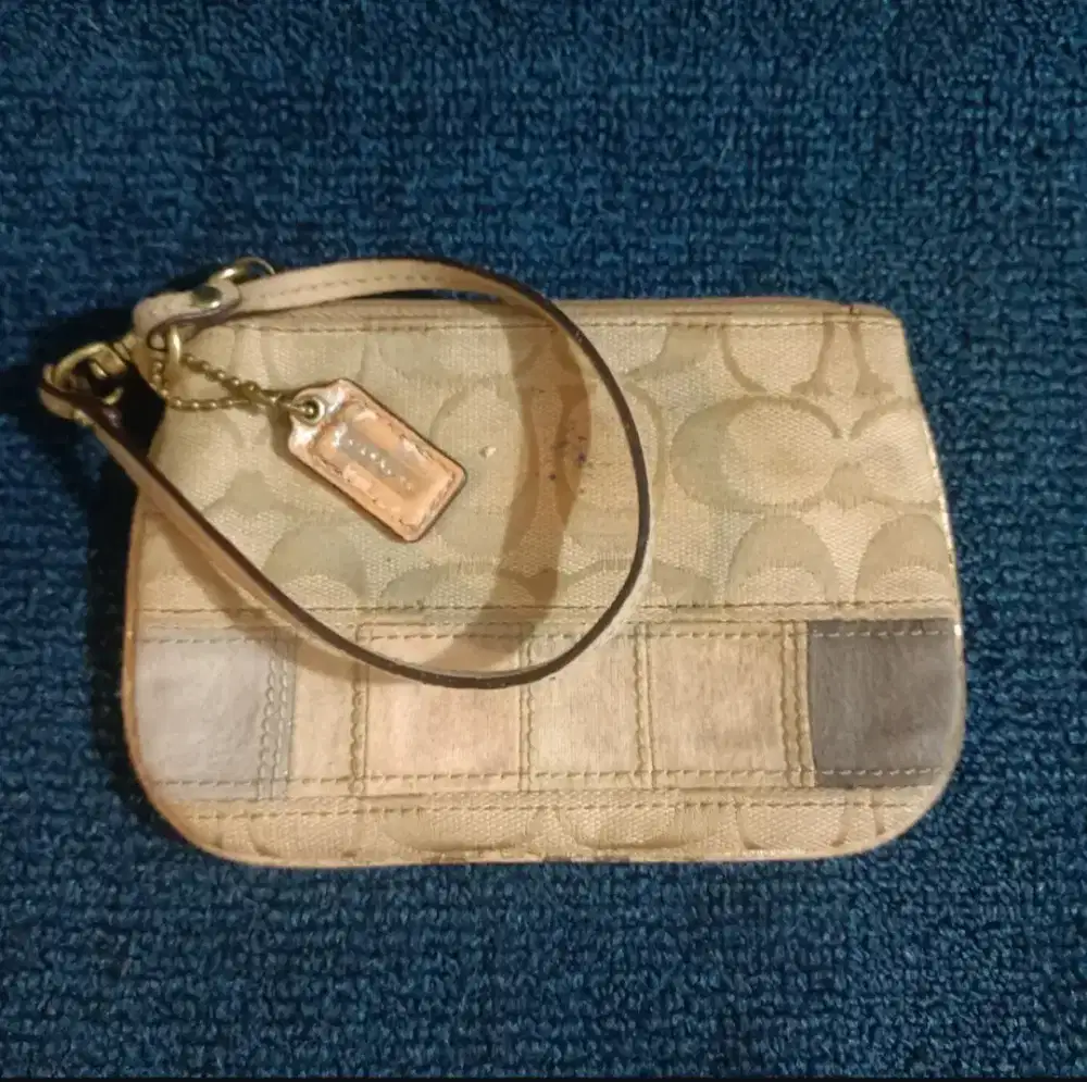Authentic coach wristlet tan with metallic accents wallet