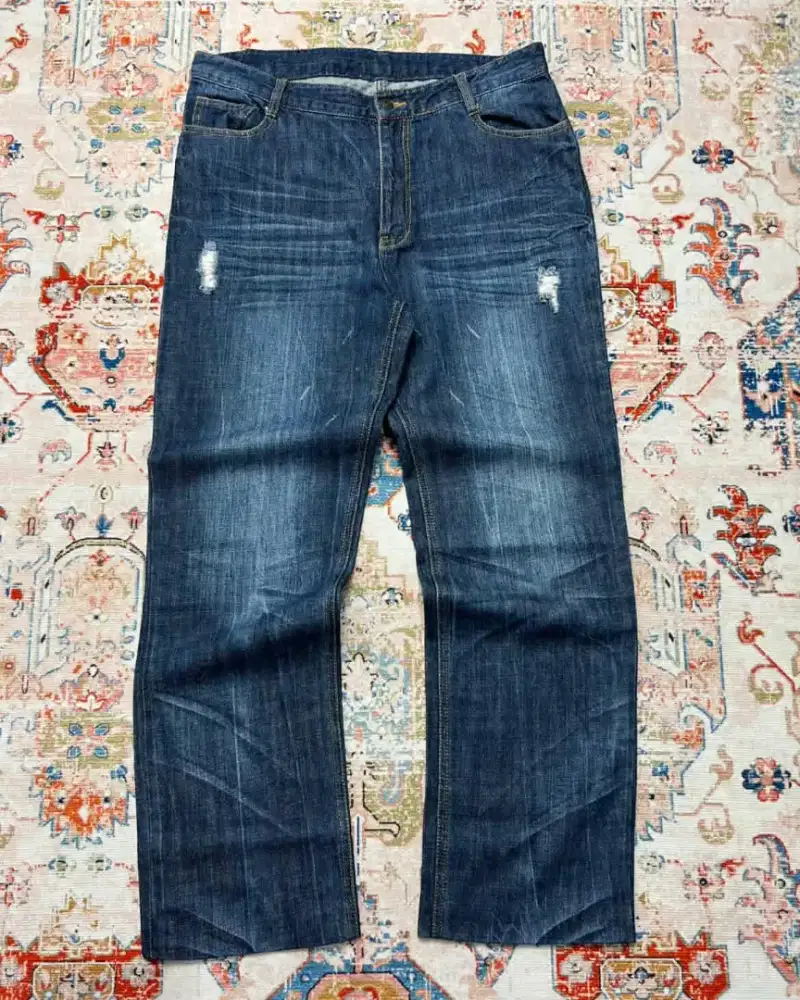 Jeans Basic Japan Blue Rippet Fading Reguler Fit Size 34-35