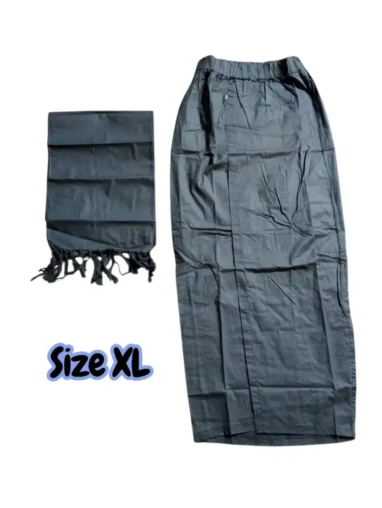 Rok Kamen Jadi Katun & Selendang warna Abu-abu size XL