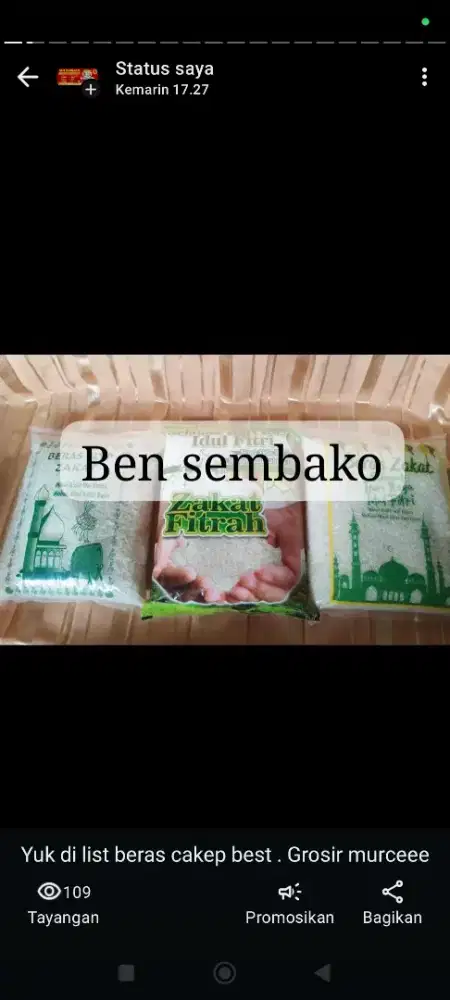 Beras zakat kualitas premium dan beras kepala