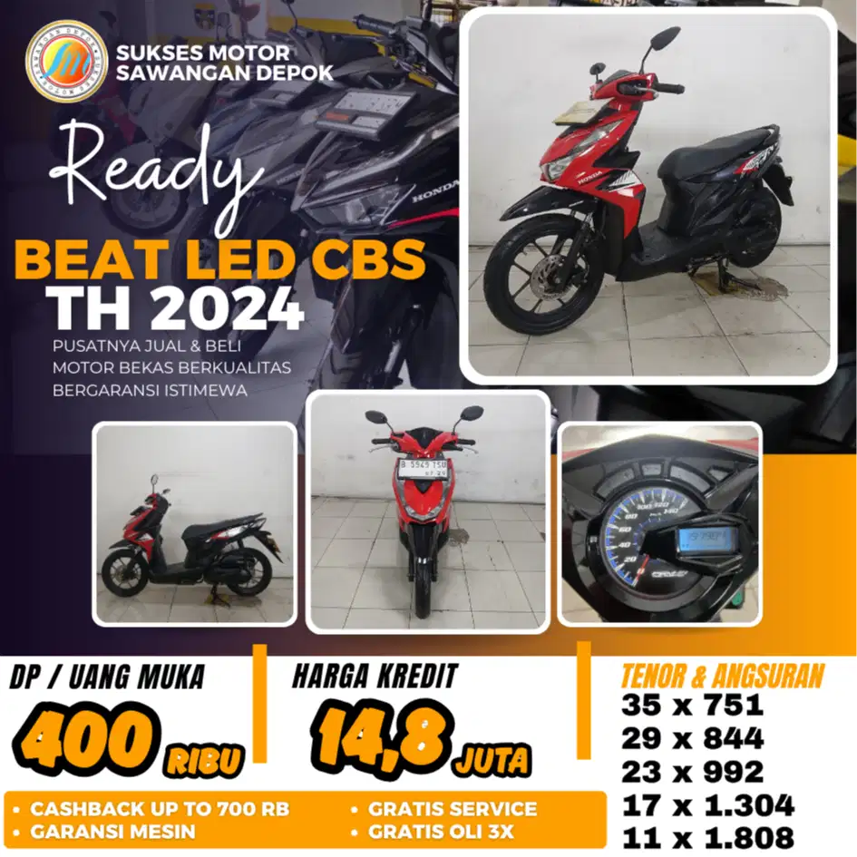 BEAT LED CBS 2024 MERAH MULUS BISA CASH KREDIT DI SUKSES MOTOR