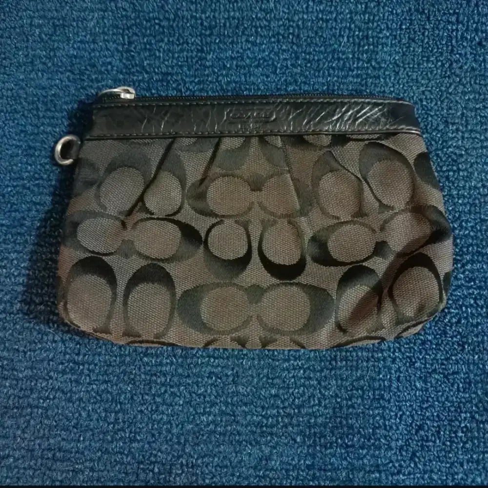 Coach Signature Wristlet Clutch Purse Monogram Black Patent Leather