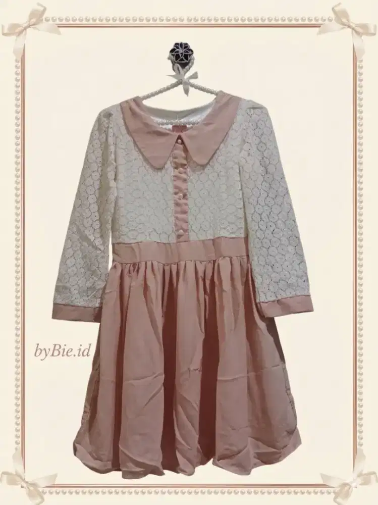 Midi Dress|Gaun Brukat Kerah Ada Furing Untuk Remaja/Dewasa