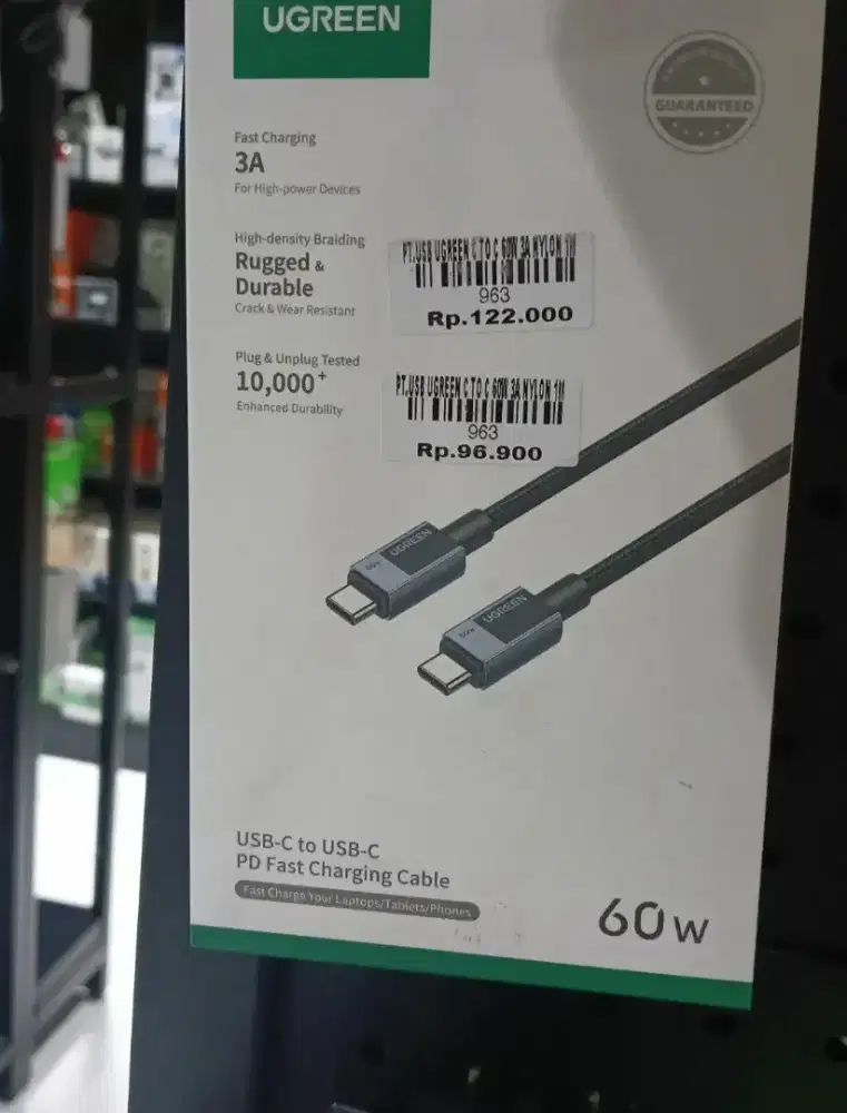 USB UGREEN C TO C 60W 3A NYLON 1M | ATLANTIS DAHSYAT