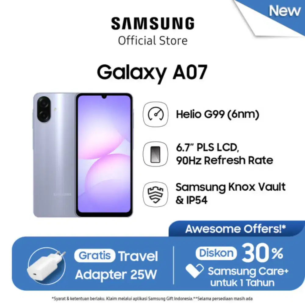 Samsung galaxy a07 4g,ungu 4/64 baru ori