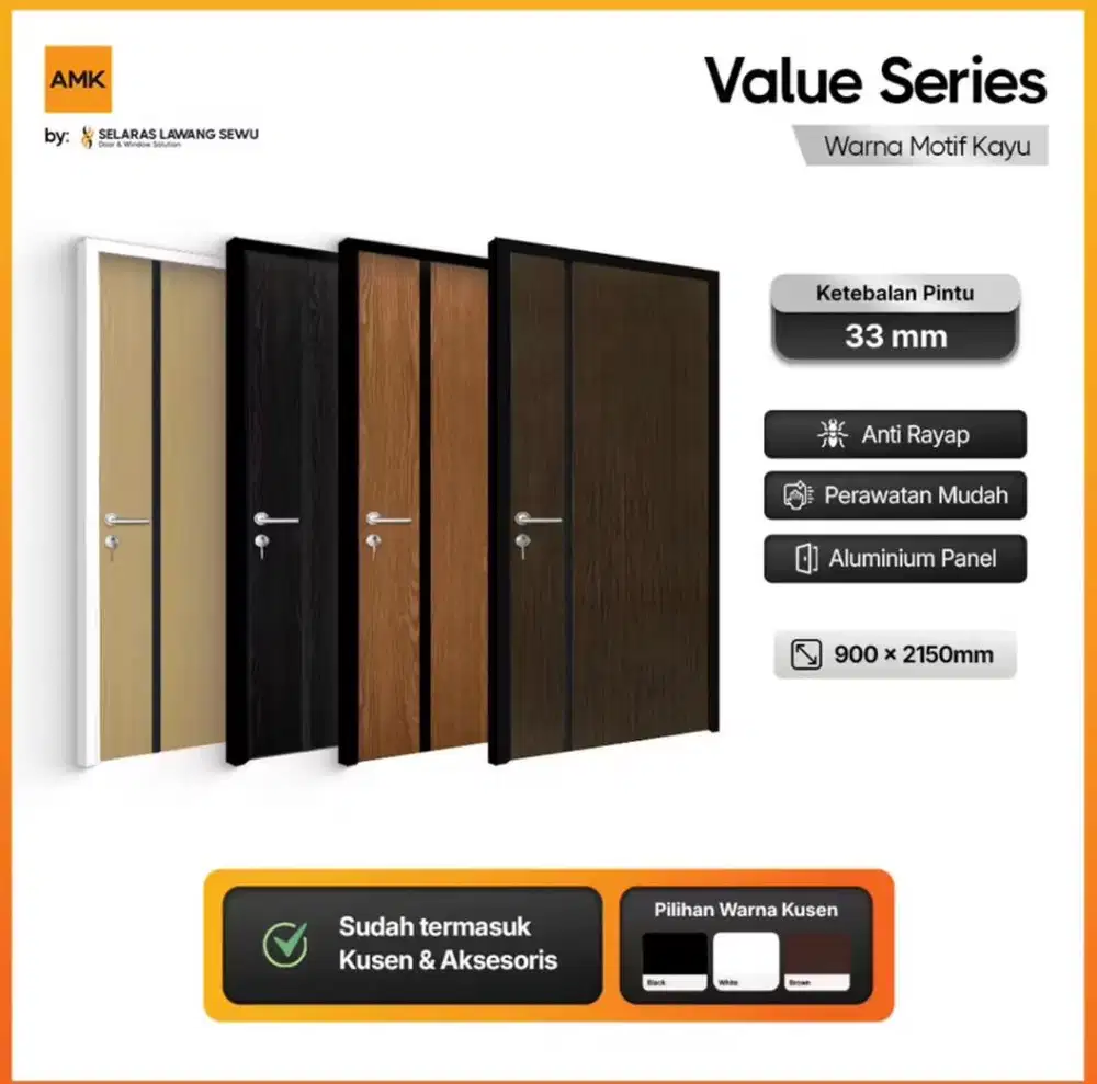 AMK Pintu Aluminium Solid Line 3037 - Warna Motif Kayu