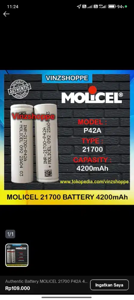 Molicel 21700 baterai 4200 mAh