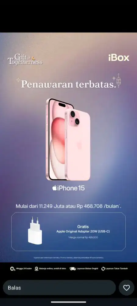 PROMO CREDIT IPHONE 15 FREE ADAPTER DP 0%
