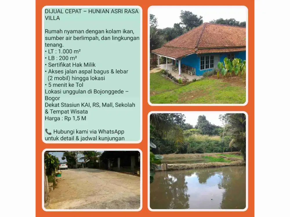 Rumah + Kolam Ikan Asri – Lokasi Strategis Dekat Tol & Stasiun di Bojonggede-Bogor.