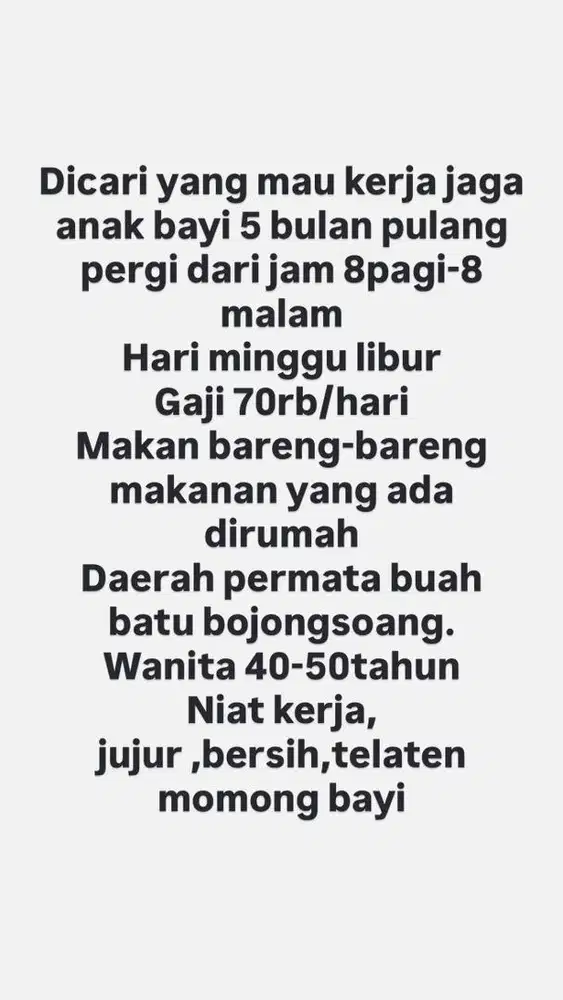 Lowongan kerja baby siter