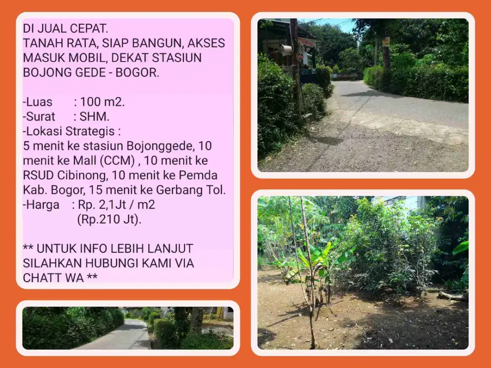 Tanah murah 100m2 SHM Cocok untuk Rumah tinggal di Bojonggede-Bogor.