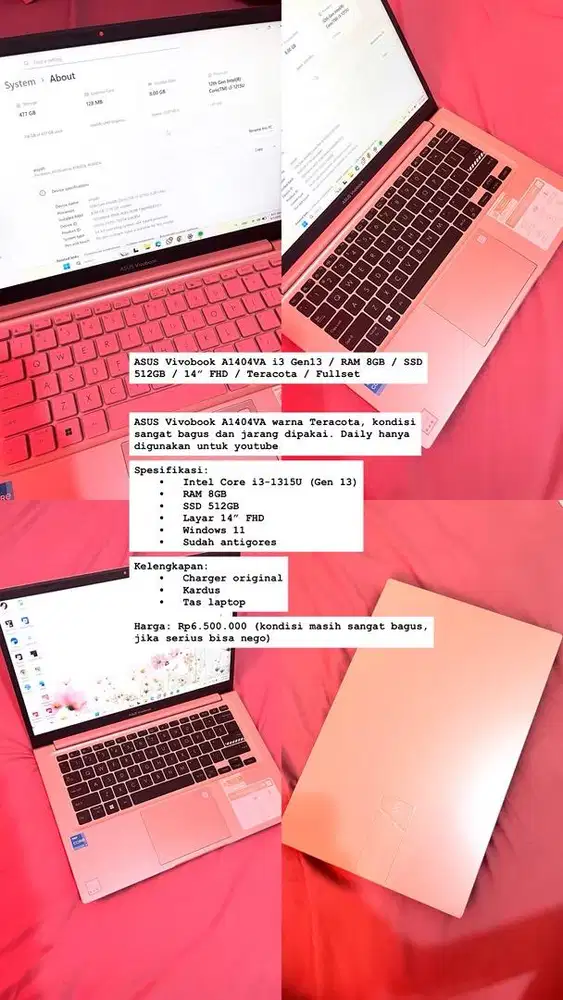 ASUS VIVOBOOK A1404VA i3 Gen13 / RAM 8GB / SSD 512GB / TERACOTA