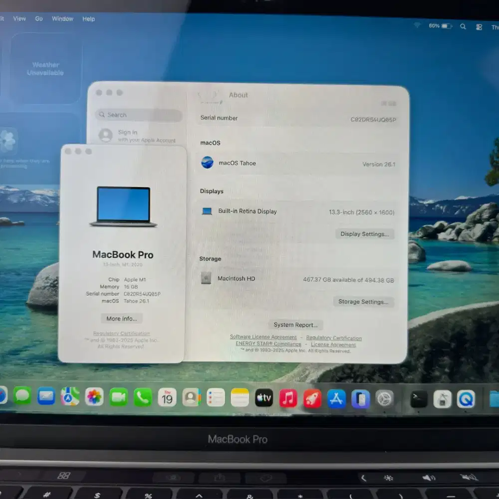 Macbook Pro M1 13 Inch Ram 16 Ssd 512  lengkap full set Space Grey