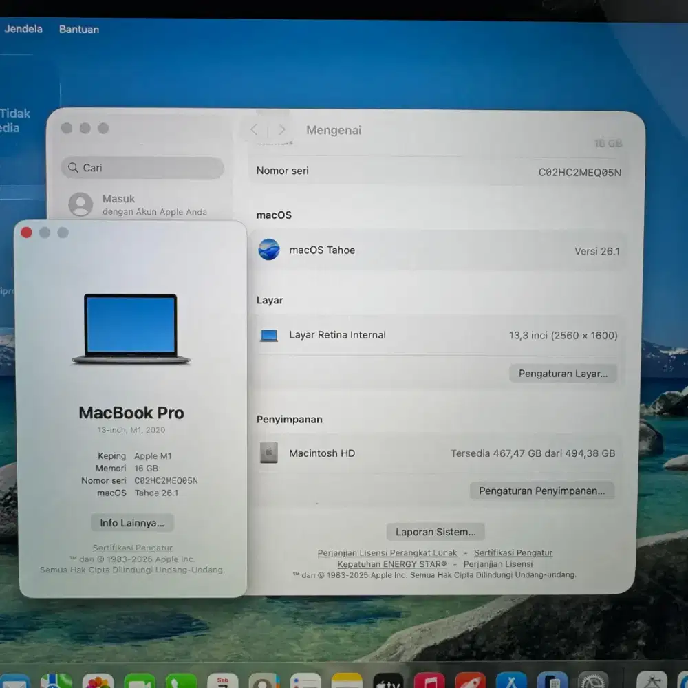 Macbook Pro M1 Ram 16 Ssd 512 Layar 13 inch Full set Space Grey