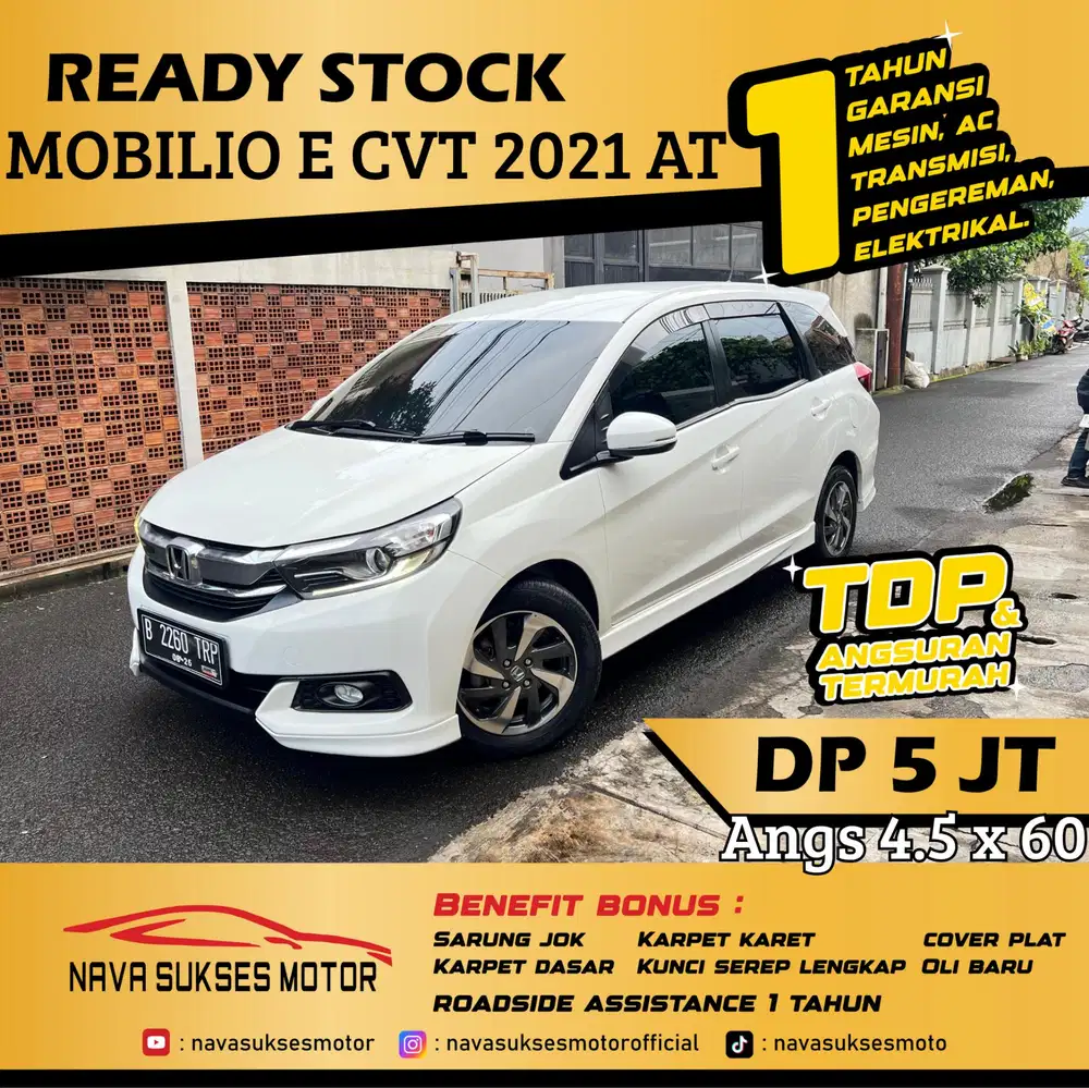 TDP 5 Jt Angs Termurah Mobilio E CVT 2021 Matic Putih Low Km Like New