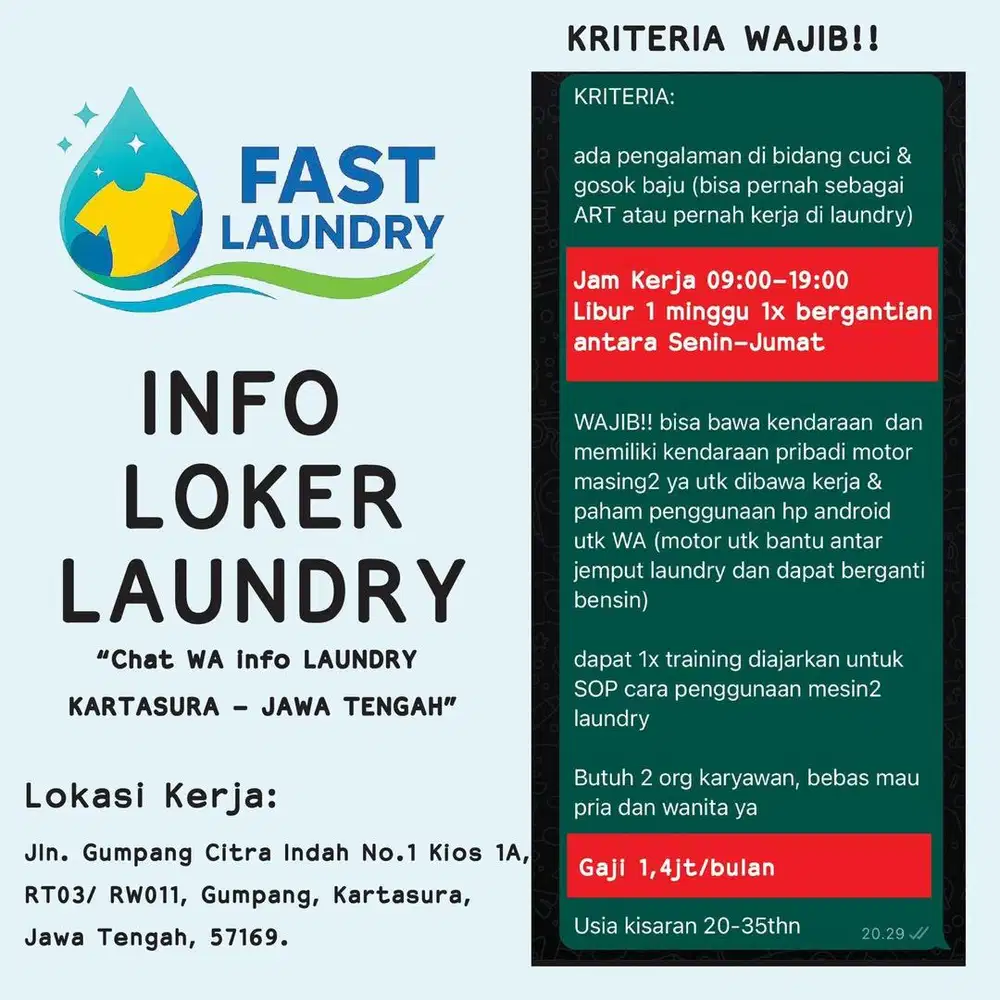 Lowongan Kerja Laundry Kiloan Sukoharjo Jawa Tengah