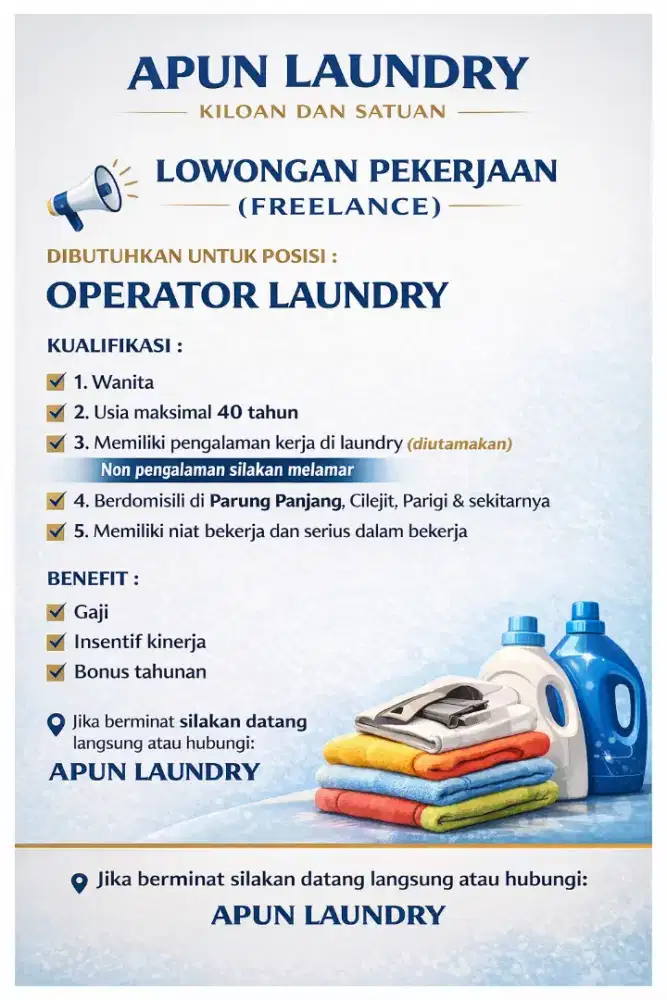 Lowongan pekerjaan Operator Laundry