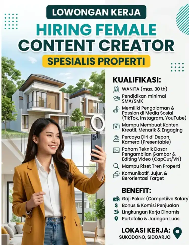 loker konten kreator perumahan sukodono