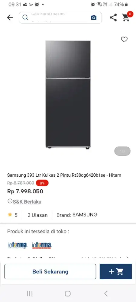 PROMO KREDIT SAMSUNG 393LTR KULKAS 2 PINTU